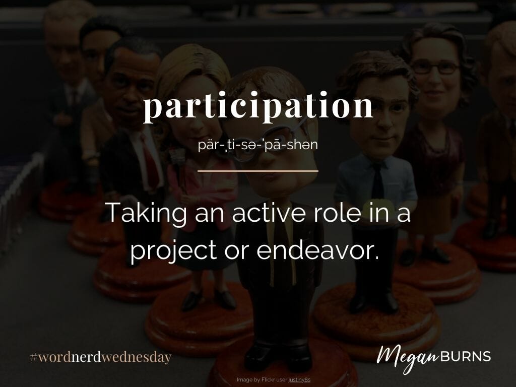 Participation - taking an active role in a project or endeavor.
